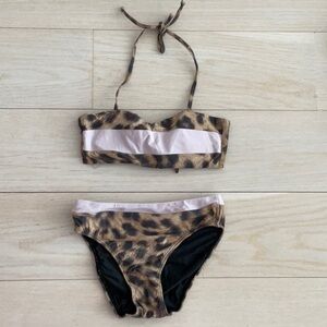 PILYQ Leopard Print Bikini Set with Pink Accents kid’s size 12